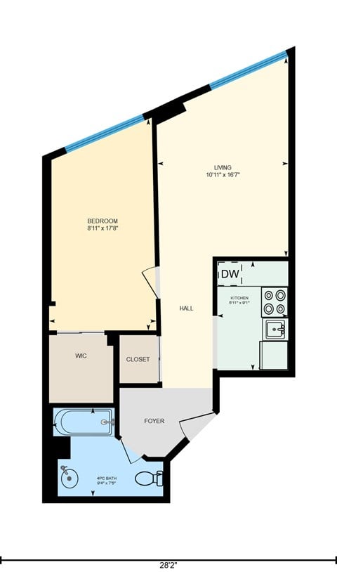 Floor plan for 1 bed, 1 bath